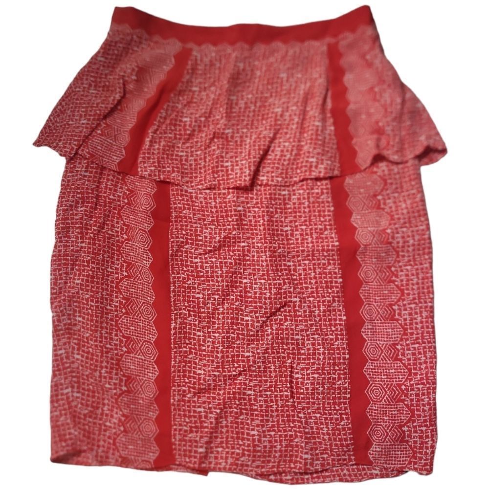 PLENTY by Tracy Reese Red/White Peplum‎ "Broken Levels Skirt" Size 8